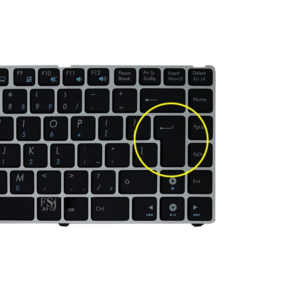 کیبورد لپ تاپ ایسوس ۱۲۱۵ مشکی اینتربزرگ بافریم نقره ای ASUS Silver Frame 1215 Notebook Keyboard